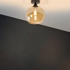 Amber glazen plafondlamp 25 cm met zwart
