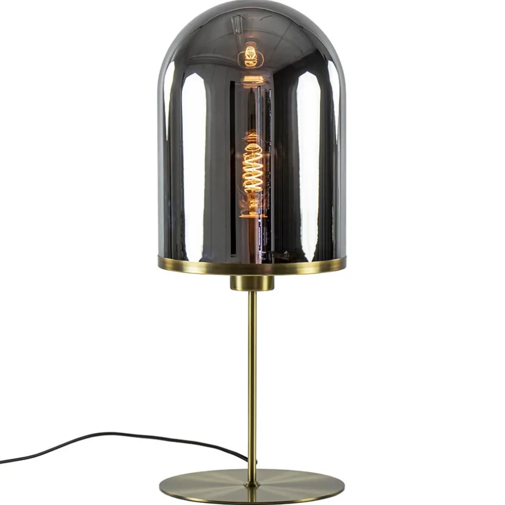 Antiek bronzen tafellamp Maverick met smoke glas groot