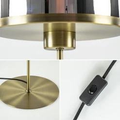 Antiek bronzen tafellamp Maverick met smoke glas groot