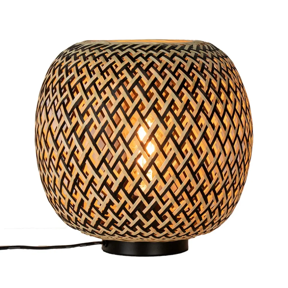 Bamboe tafellamp naturel met zwart