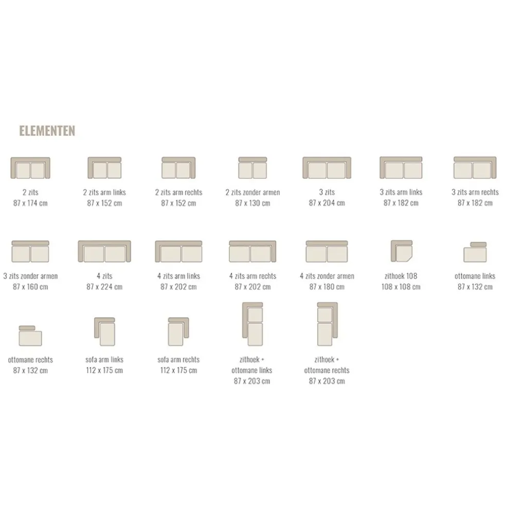 Bank Sef U-opstelling taupe