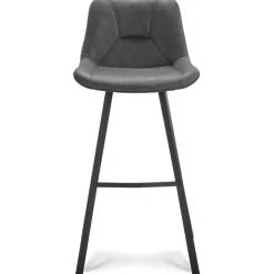 Barkruk met microleder zitting graphite en zwart metalen poot