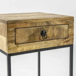 Bijzettafel met lade mangohout/metaal