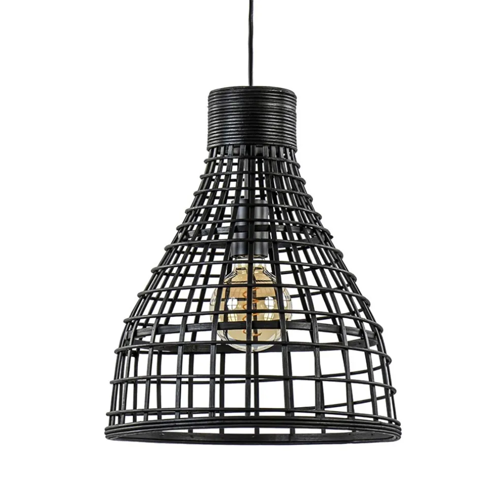 Botanische hanglamp Puerto rotan mat zwart