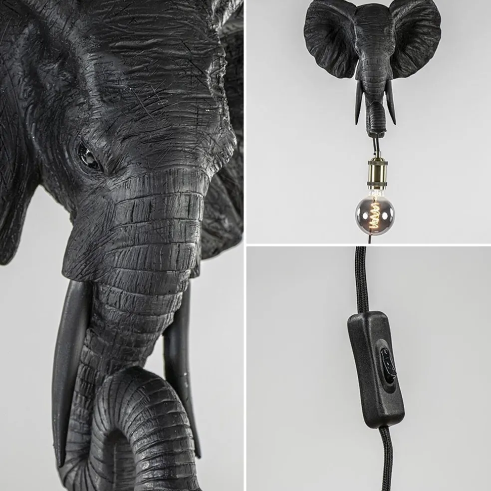 Botanische wandlamp Elephant mat zwart