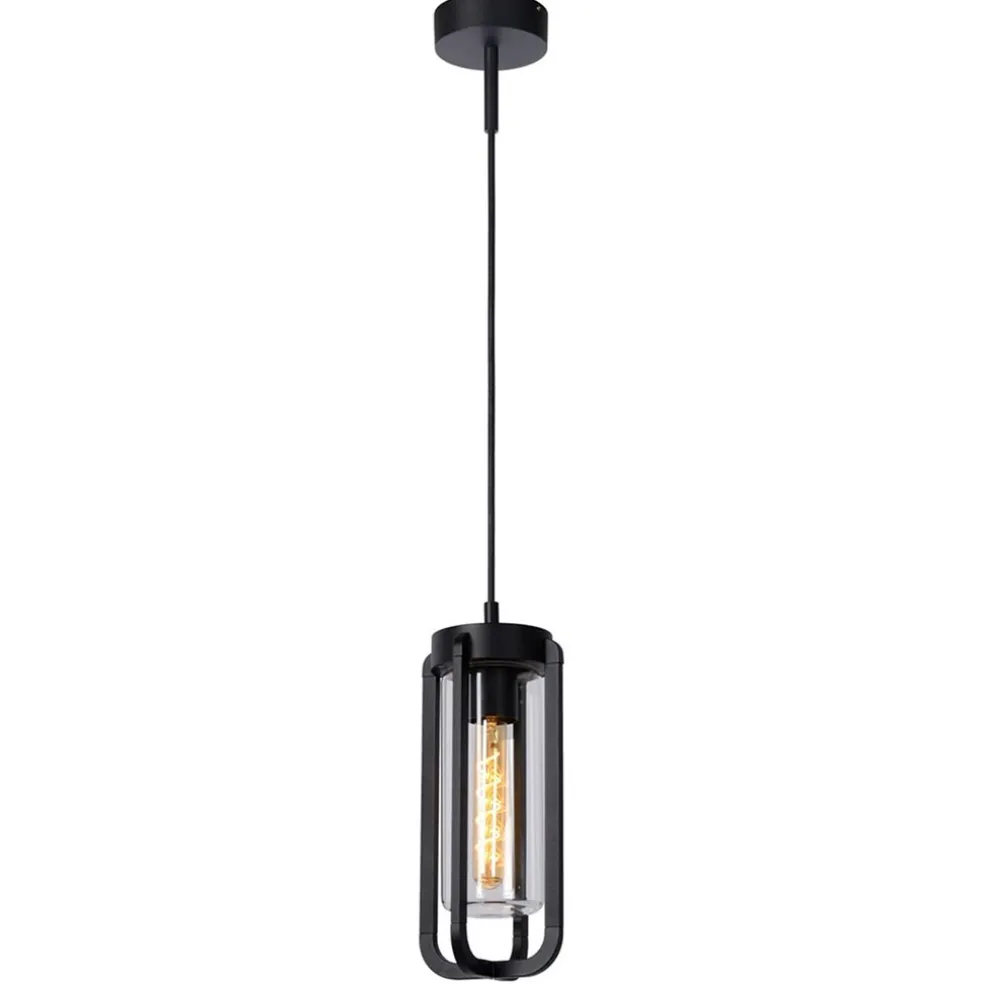 Buitenlamp hang zwart met glazen kap IP44