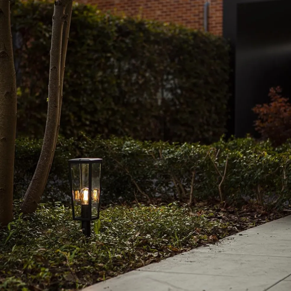 Buitenlamp lantaarn op voet zwart met helder glas
