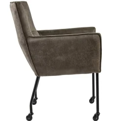 Bull lederen armstoel liver met wieltjes en zwarte poot