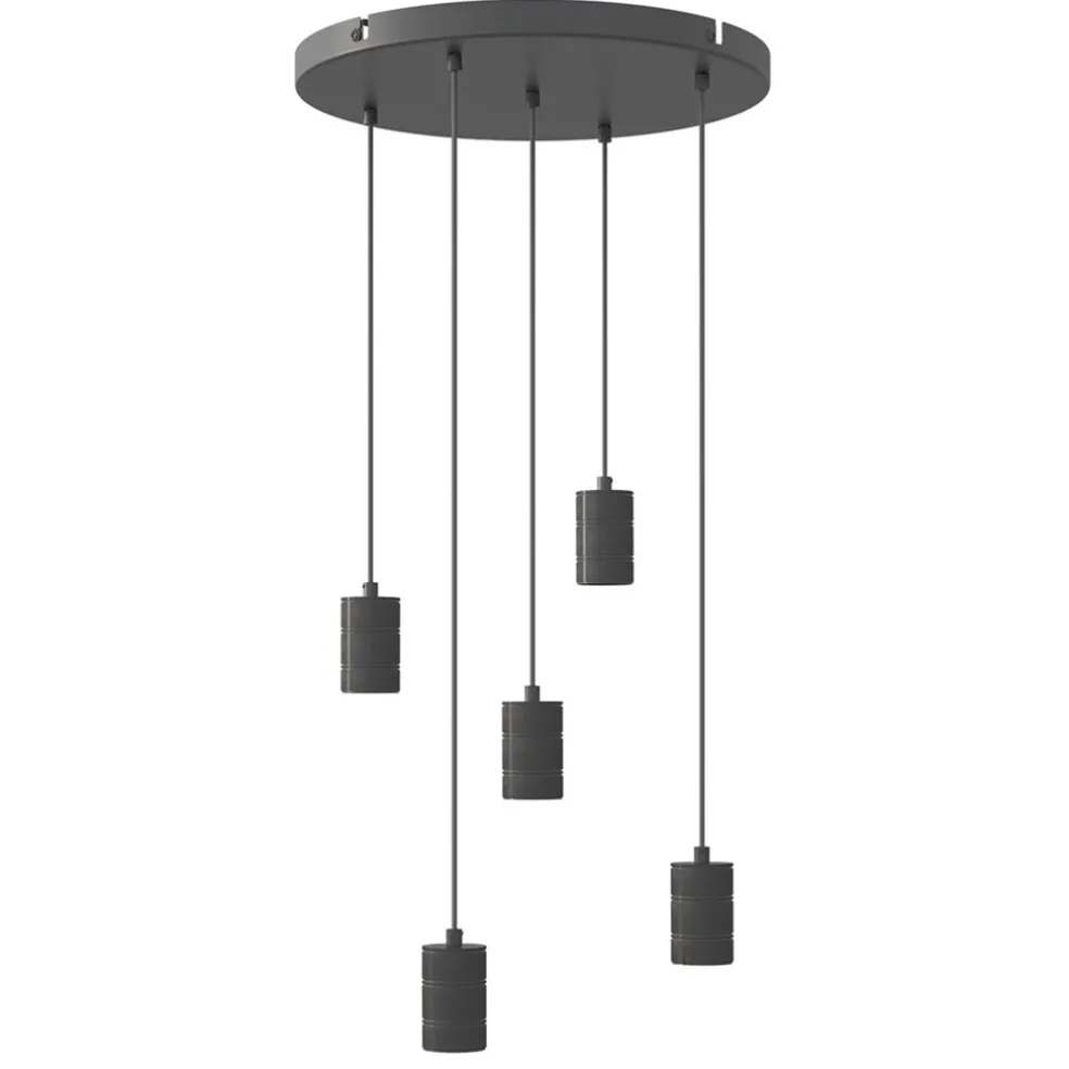 Calex 5-lichts retro pendels rond 50 cm zwart