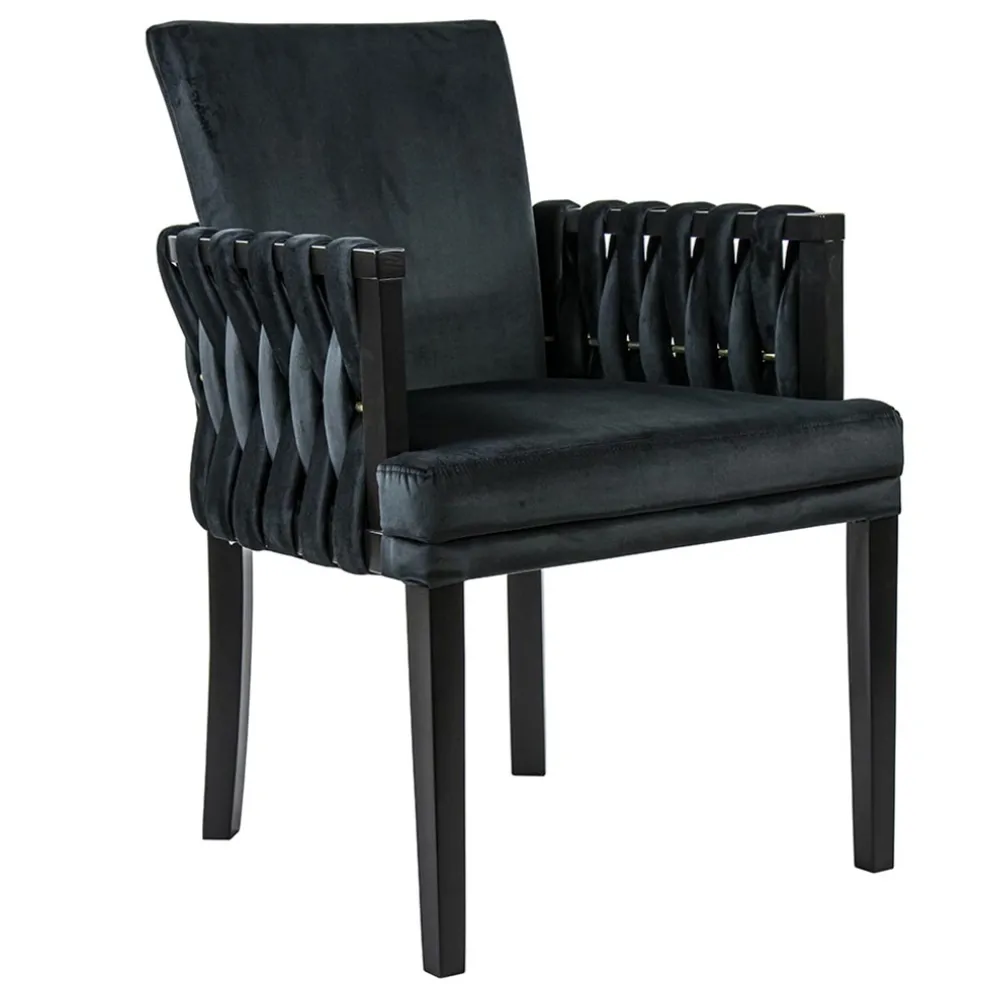 Chique armstoel zwart met sierlijke leuning en goud