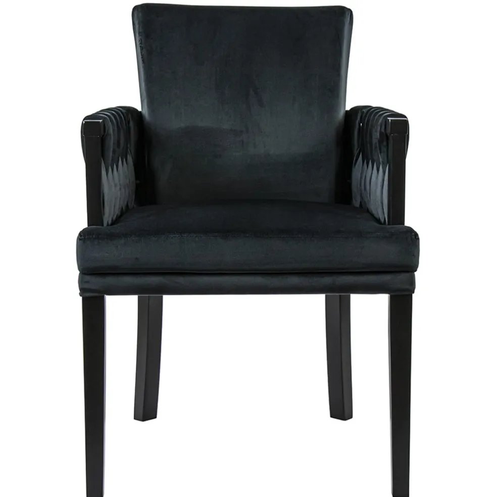 Chique armstoel zwart met sierlijke leuning en goud