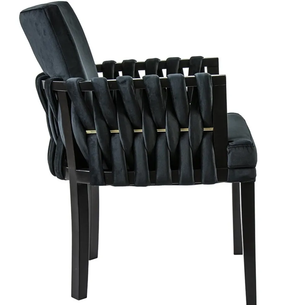 Chique armstoel zwart met sierlijke leuning en goud