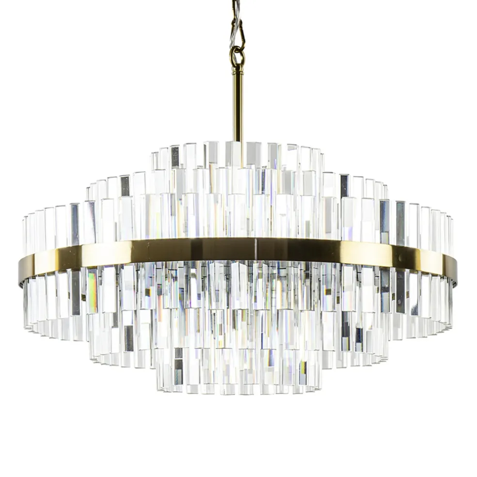 Chique hanglamp brushed brass met helder kristal