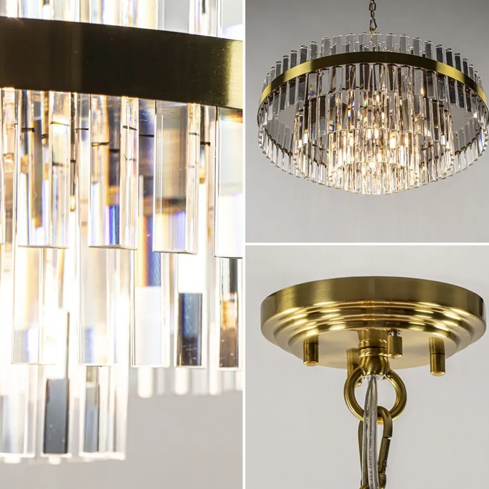 Chique hanglamp brushed brass met helder kristal