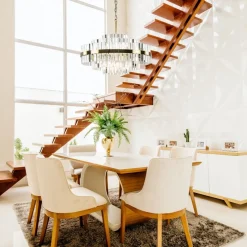 Chique hanglamp brushed brass met helder kristal