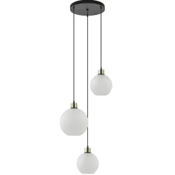 Chique 3-lichts hanglamp rond zwart-goud + opaal glas