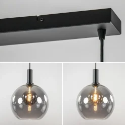 Chique 3-lichts hanglamp zwart met smoke glazen bollen
