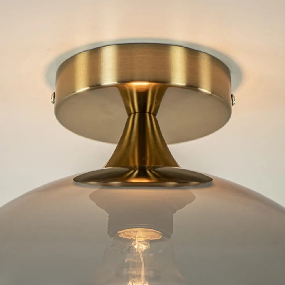 Chique plafondlamp goud met smoke/titanium glazen bol