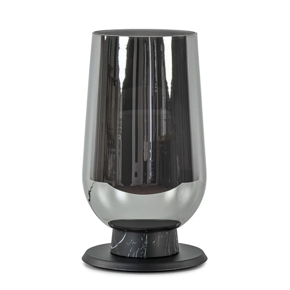 Chique tafellamp zwart marmer met smoke glazen kap