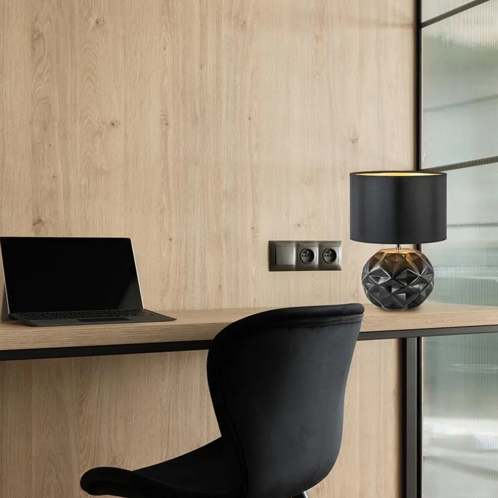 Chique tafellamp zwart met kap zwart/goud