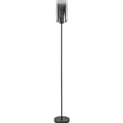 Chique vloerlamp mat zwart met smoke glas cilinder