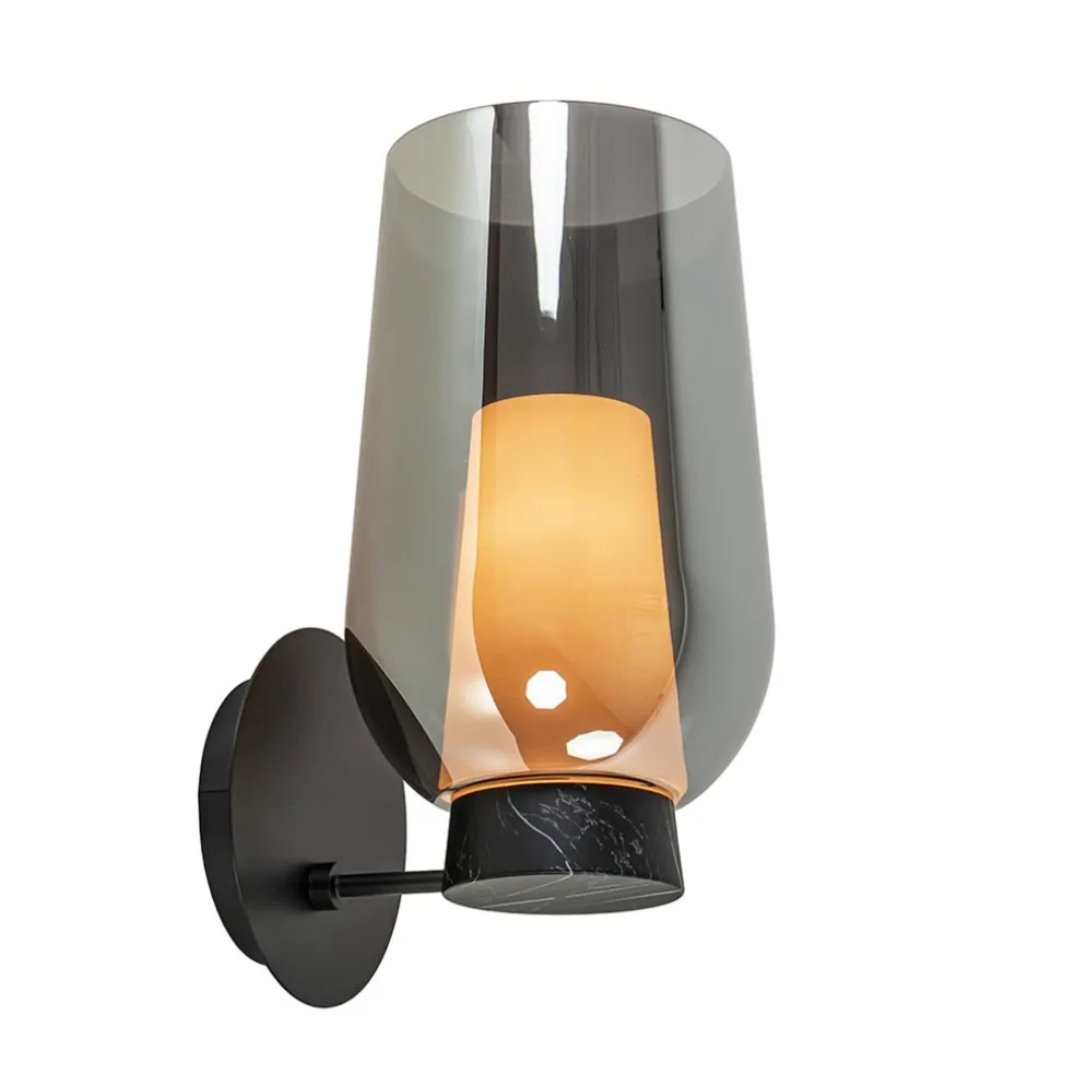 Chique wandlamp zwart marmer met smoke glas