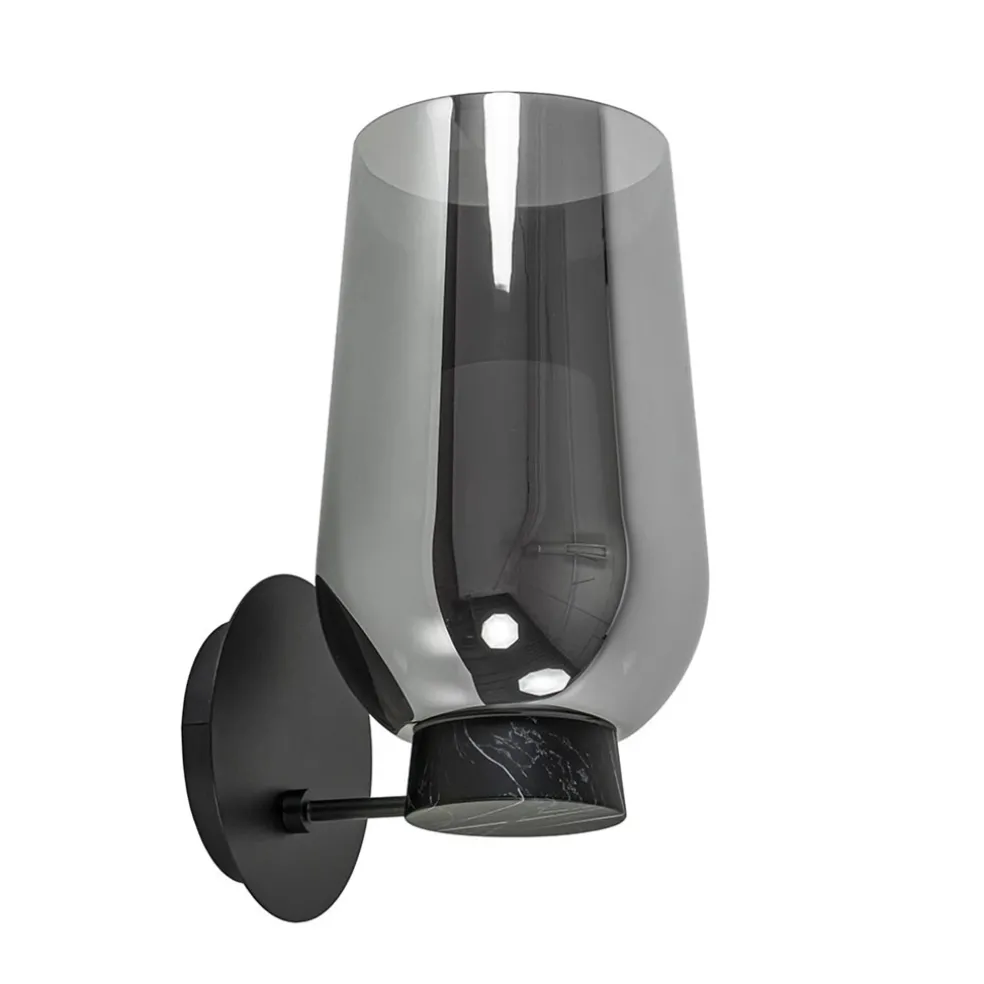 Chique wandlamp zwart marmer met smoke glas