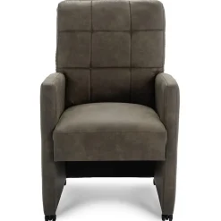 Comfortabele armstoel olijf groen met wieltjes en handgreep