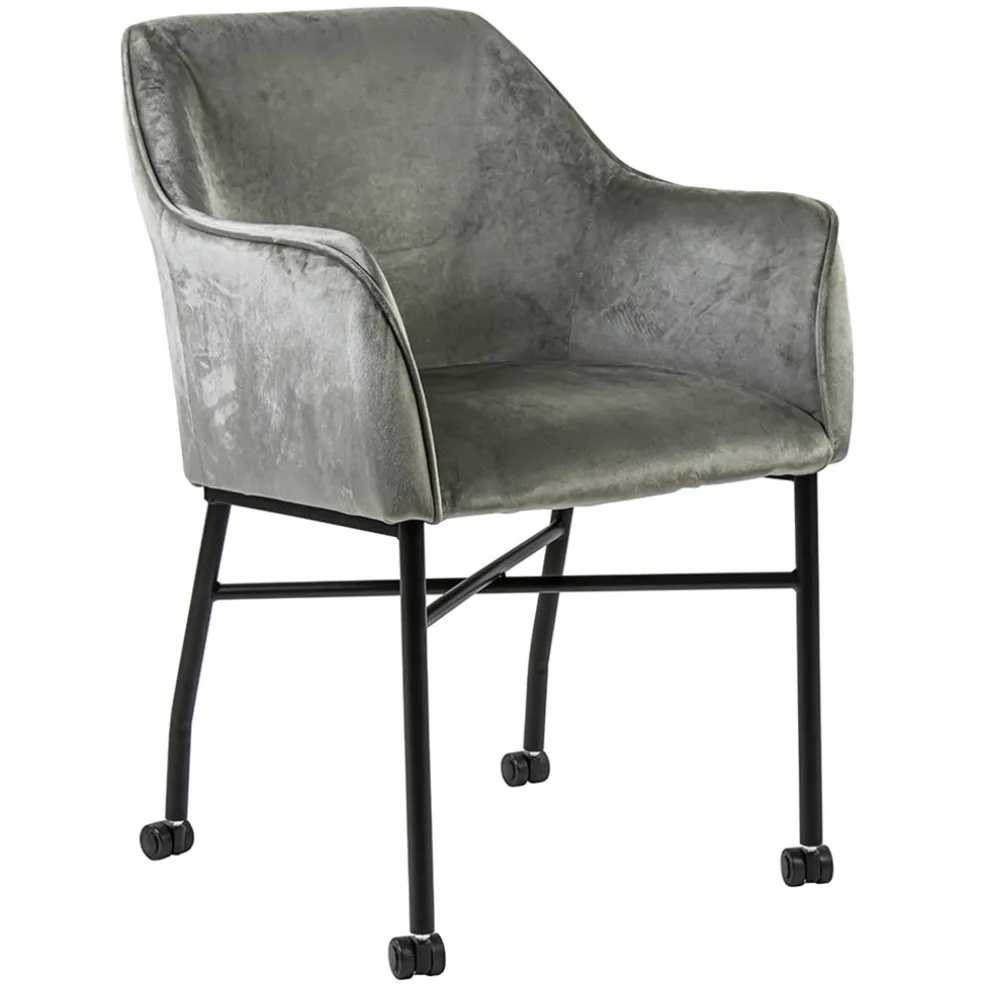 Comfortabele armstoel velours grijs met wieltjes