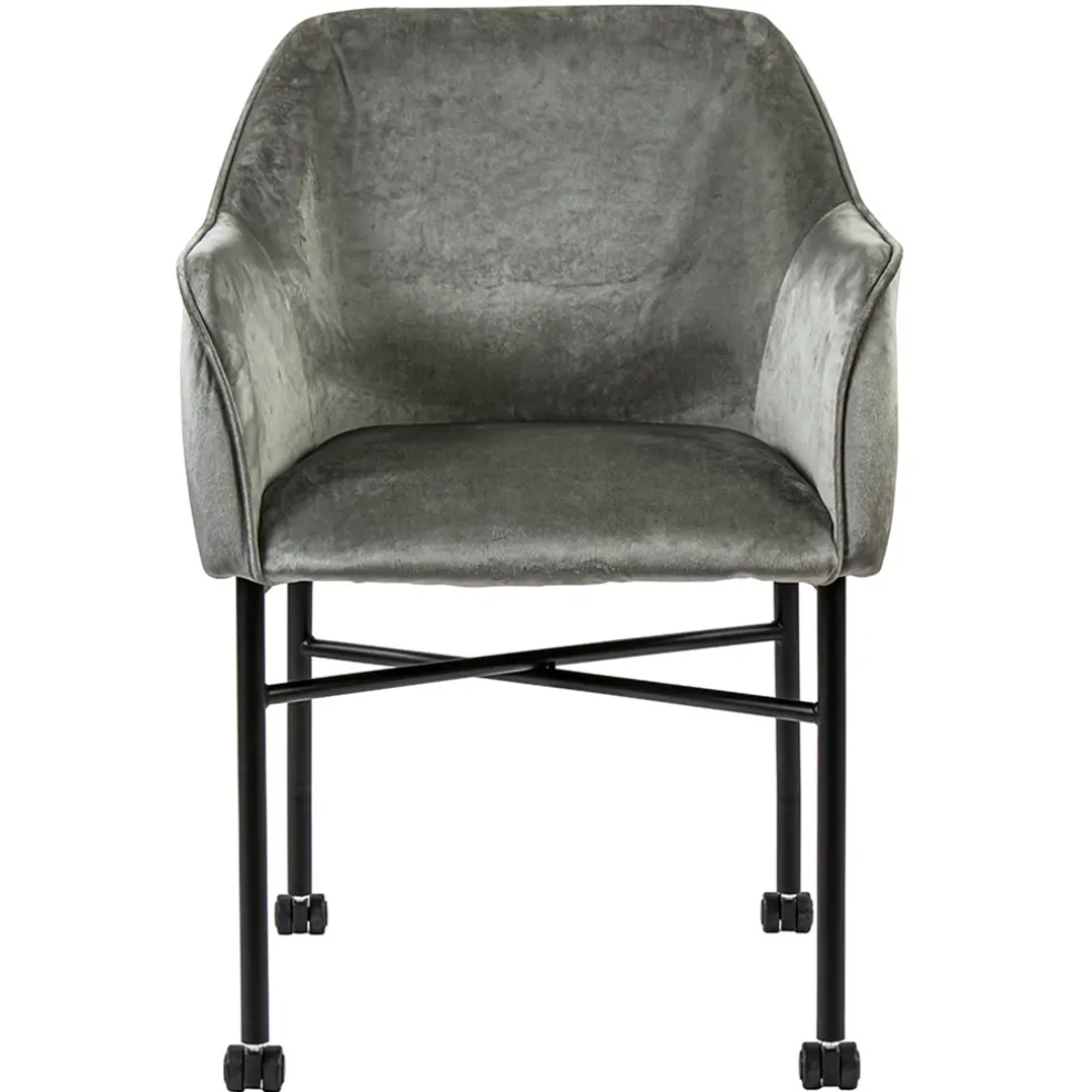 Comfortabele armstoel velours grijs met wieltjes