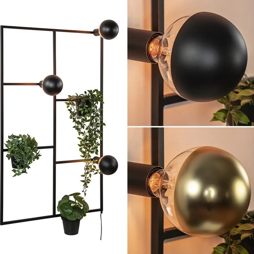 Decoratieve wandlamp zwart inclusief potten