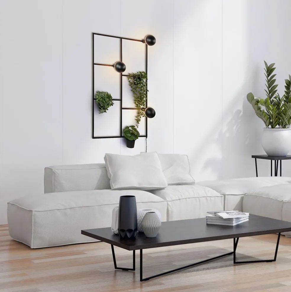 Decoratieve wandlamp zwart inclusief potten