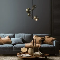 Design hanglamp zwart met platinum bollen 2L