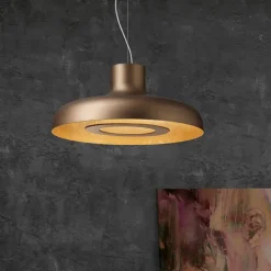 Design LED hanglamp koepel brushed brons met goldleaf