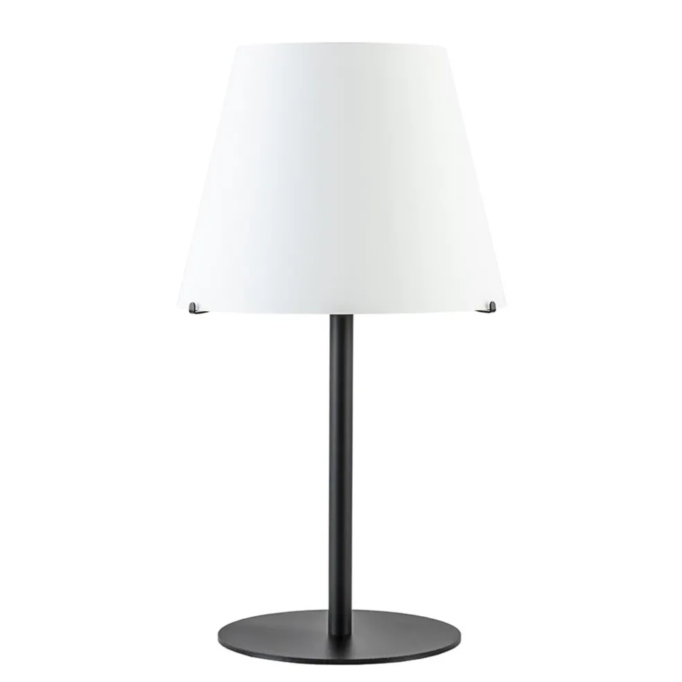 Design tafellamp mat zwart met witte glazen kap