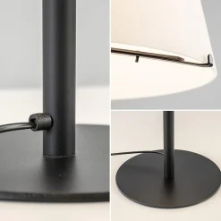 Design tafellamp mat zwart met witte glazen kap