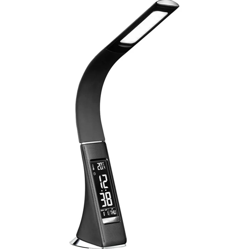 Design tafellamp zwart met klok en dimbaar LED