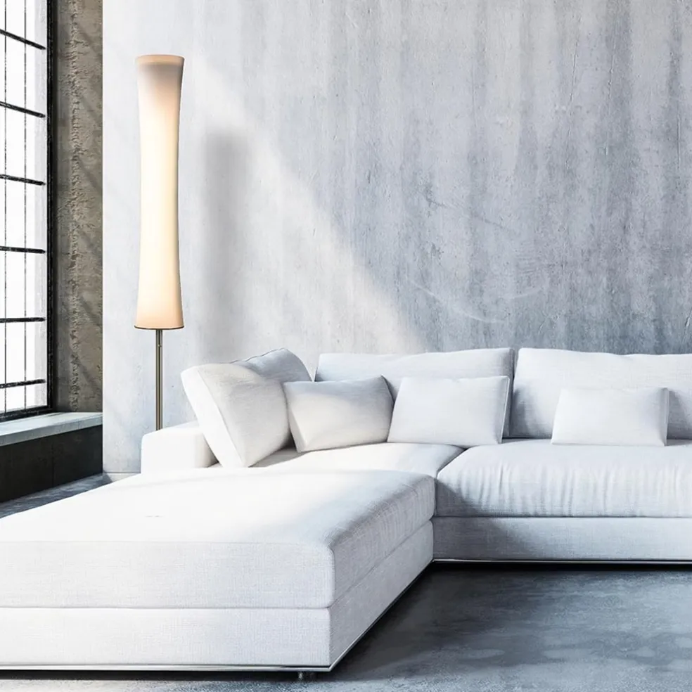 Design vloerlamp nikkel met opaal glas en uplighter