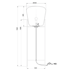 Design vloerlamp zwart frame met grote glazen kap