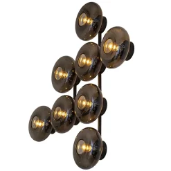 Design wandlamp mat zwart met smoke glas 8-lichts
