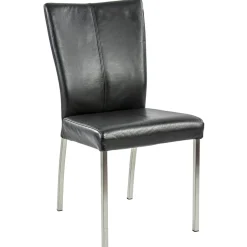 Eetkamerstoel zwart lederen zitting met RVS poten