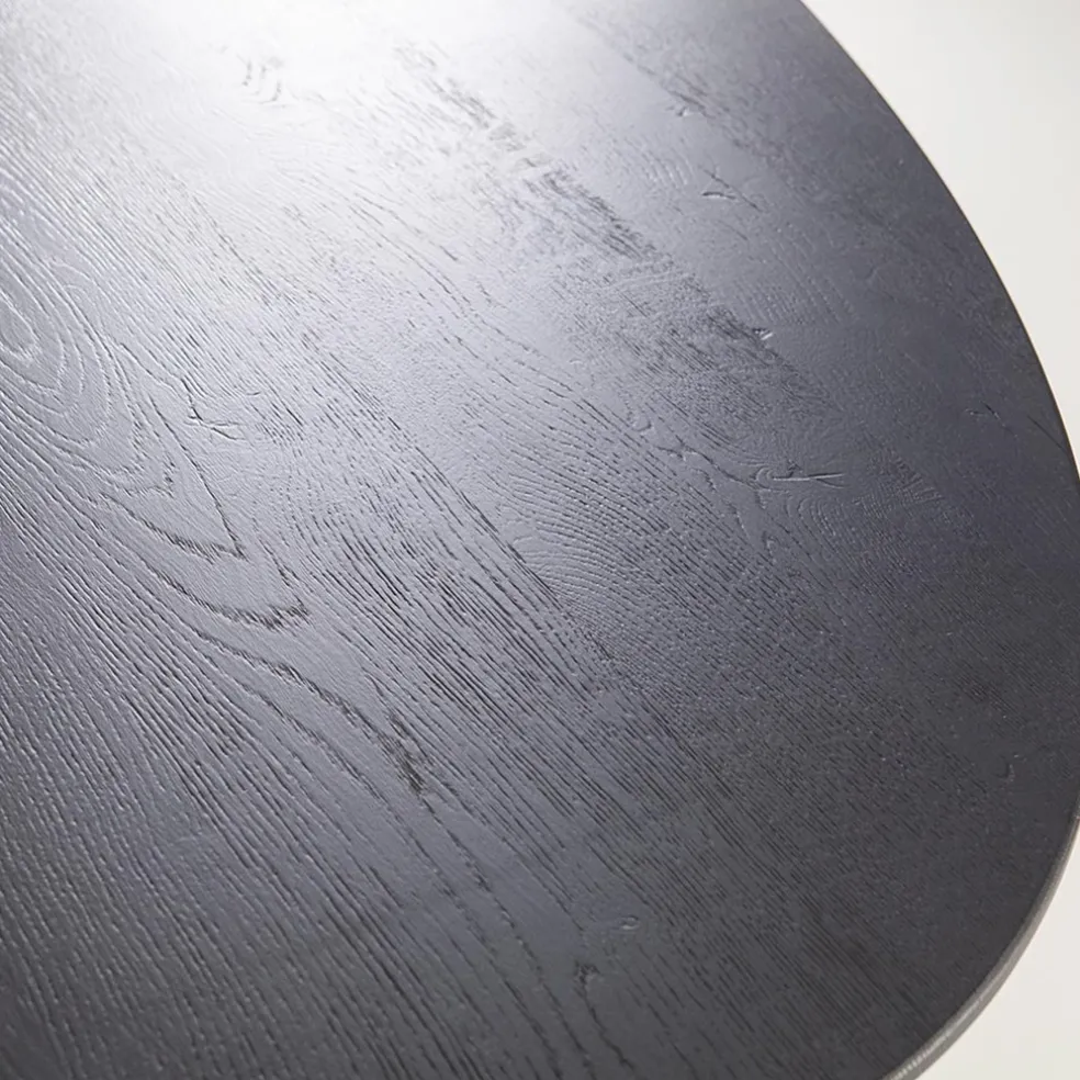 Eettafel ovaal zwart eiken met metalen poot 300x120 cm