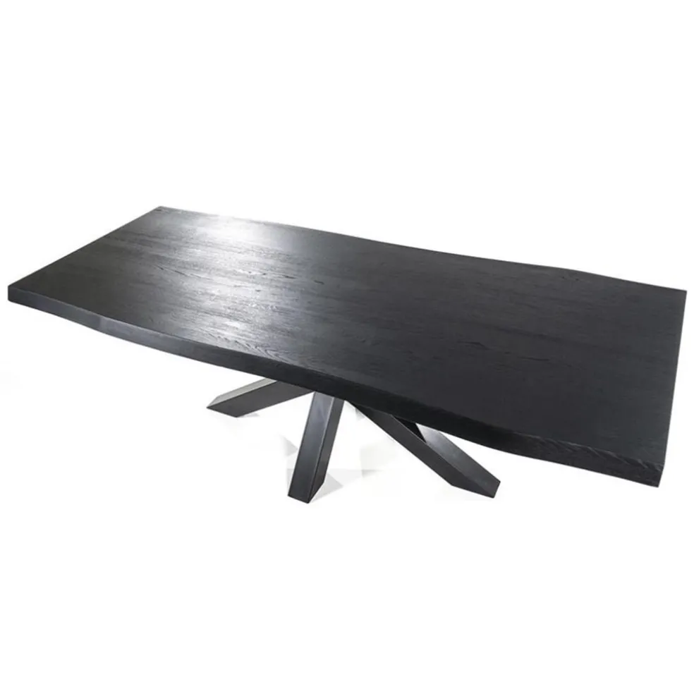 Eiken boomstam tafel met spinpoot zwart 240x100 cm