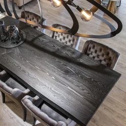 Eiken boomstam tafel met spinpoot zwart 240x100 cm