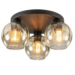 Elegante plafondlamp 3-lichts amber glas