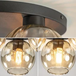 Elegante plafondlamp 3-lichts amber glas