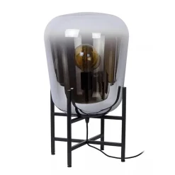 Elegante tafellamp zwart frame met smoke glazen kap