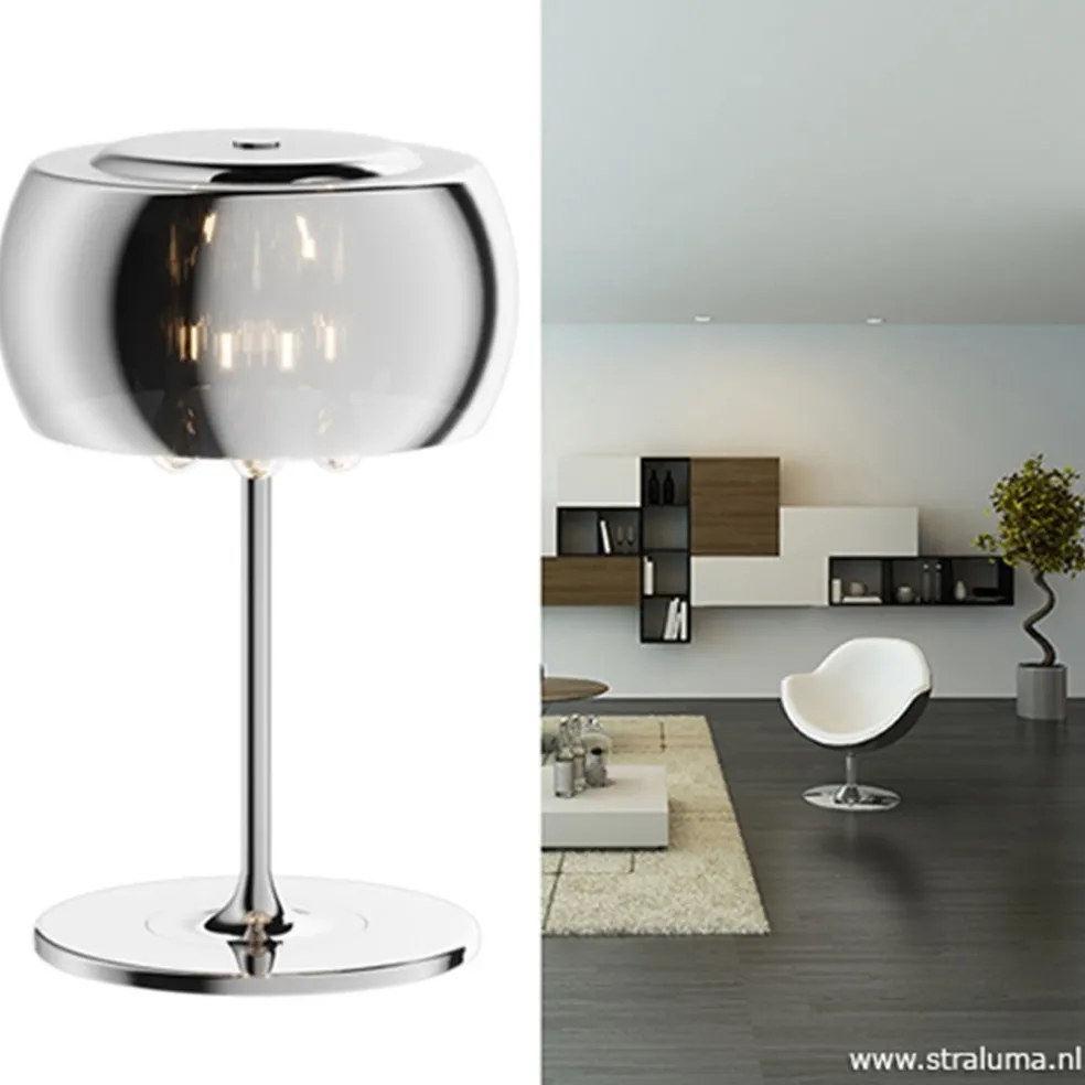 Glazen tafellamp Pearl met chroom