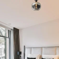 Globe plafondlamp zwart met smoke/titanium glas 30 cm