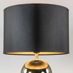 Gouden tafellamp bollen met zwart/gouden kap
